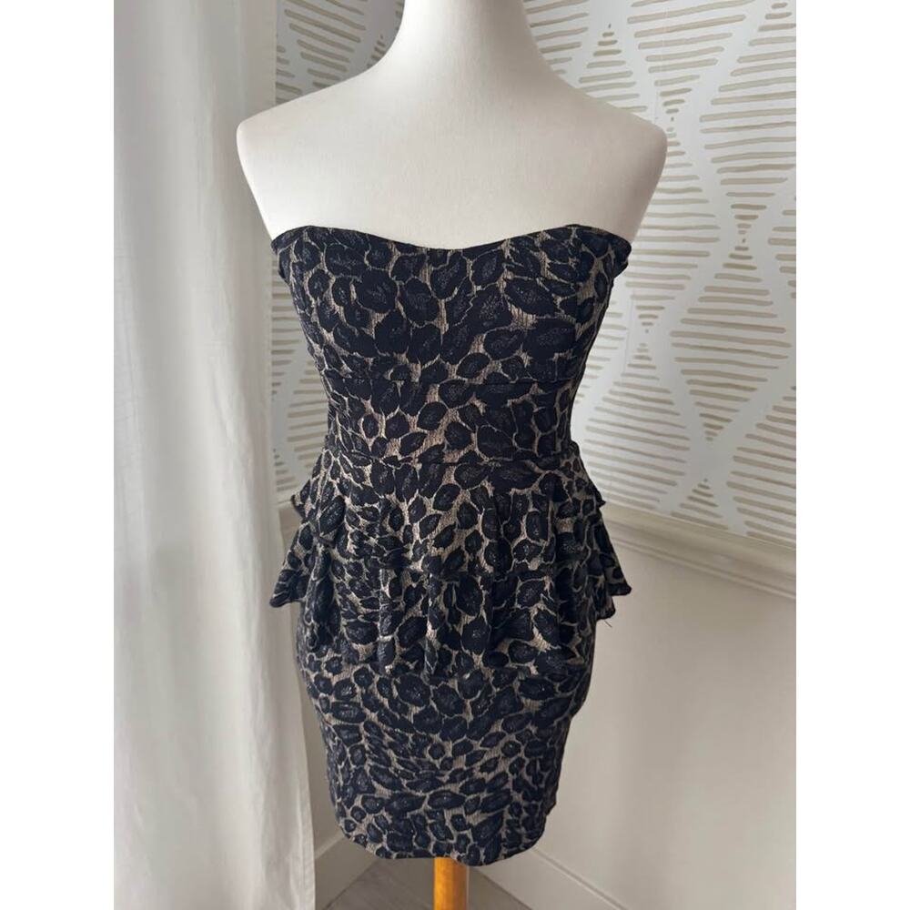 Shasa Women’s Medium Y2K Peplum Glitter Leopard Strapless Mini Dress